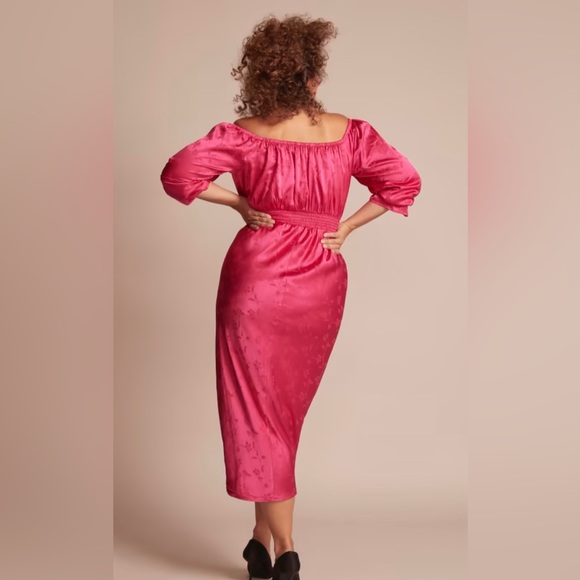 11 HONORÉ 🆕 Brittney Floral Long Sleeve Satin Midi Dress. Size 14W. - Picture 5 of 8